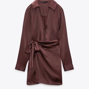 Zara Chocolate Satin Wrap Dress​​
